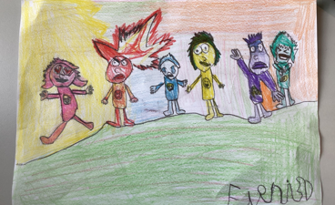 En tegning av en gruppe mennesker