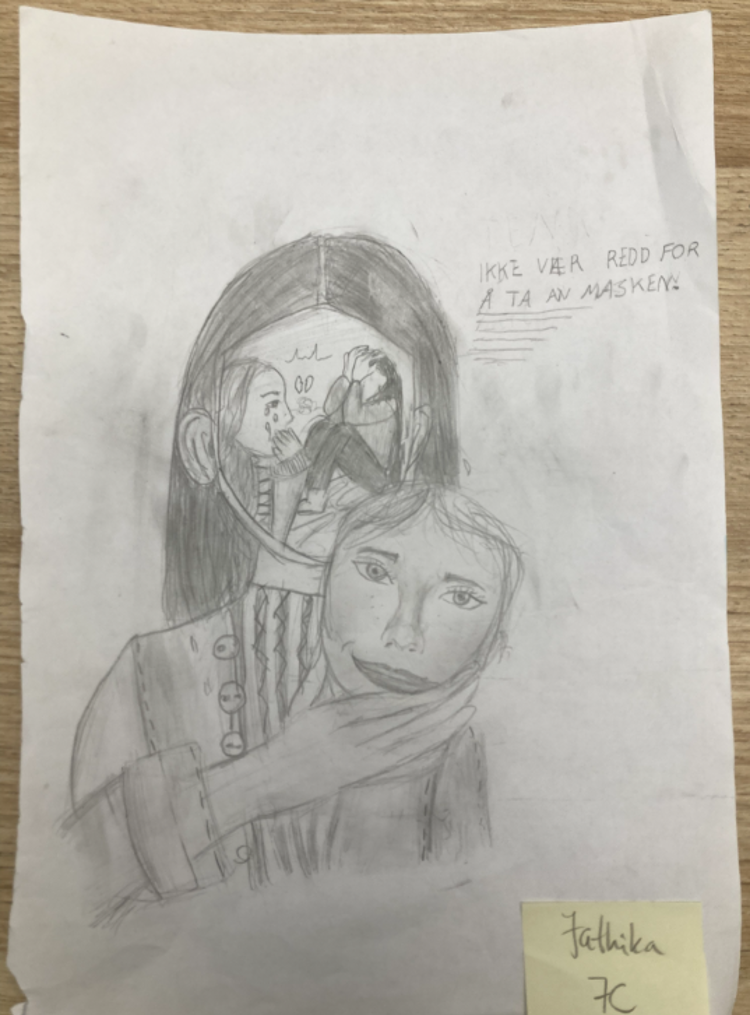 En skisse av et barn og barn