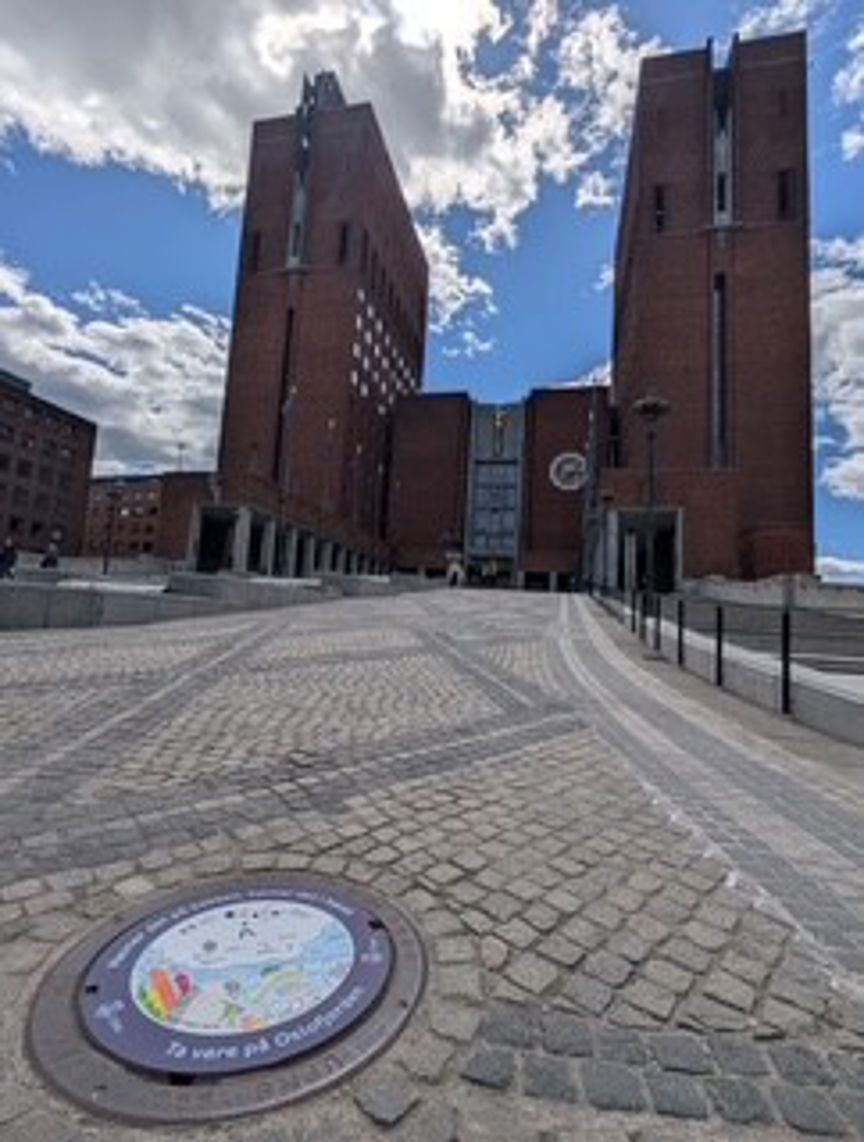 en mursteinsvei med bygninger på begge sider