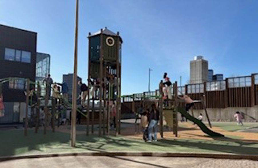 en gruppe mennesker på en lekeplass